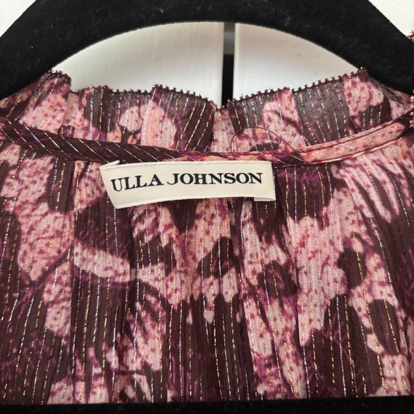 Ulla Johnson Dira Top Bordeaux Metallic Ruffle Size 6 Flutter Sleeve Tassel Tie - Picture 11 of 17